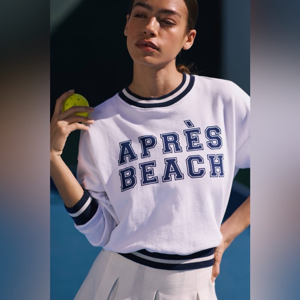 Anthropologie Sundry Sweatshirt Top Womens S Apres Beach Cropped Tipped Preppy